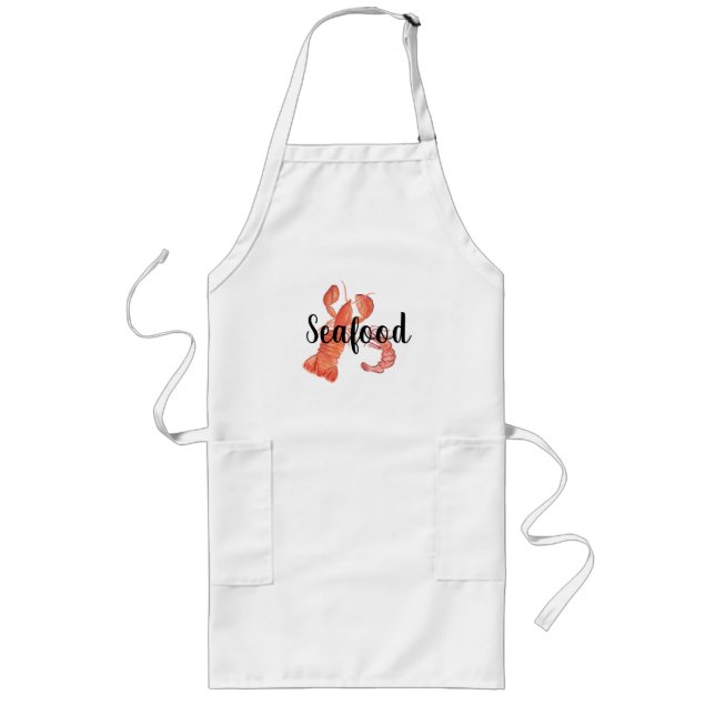 Personalized Watercolor Lobster Shrimp Seafood Long Apron (Front)