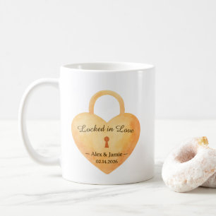 Personalized Watercolor Lock & Key Love Design Coffee Mug