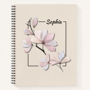 Personalized Watercolor Magnolia Flower Notebook