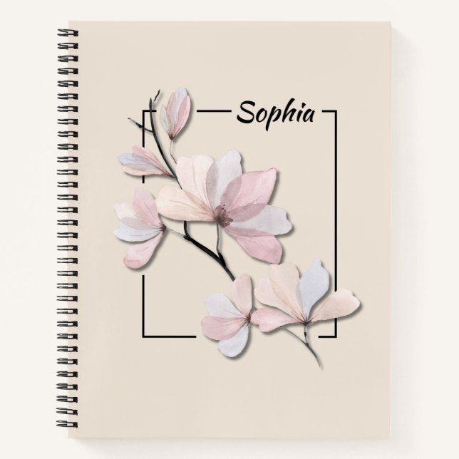 Personalized Watercolor Magnolia Flower Notebook (Front)