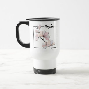 Personalized Watercolor Magnolia Flower Travel Mug