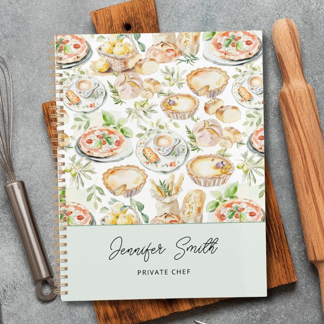 Personalized Watercolor Mediterranean Food Pattern Planner (In situ)