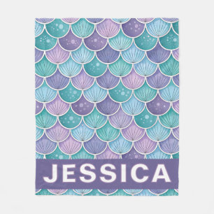 Personalized Watercolor Mermaid Scales Fleece Blanket