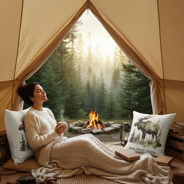 Personalized Watercolor Moose Lodge Life Cushion (Creator Uploaded)