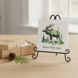 Personalized Watercolor Mossy Moose Forest Tile