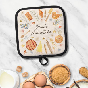 Personalized Watercolor Pastry Baking Bakery Pot Holder