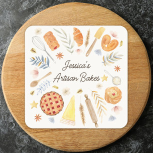 Personalized Watercolor Pastry Baking Bakery Square Sticker