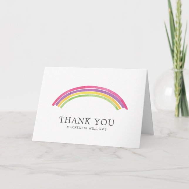 Personalized Watercolor Rainbow Thank You Card (Front)