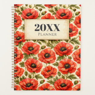 Personalized Watercolor Red poppies Planner