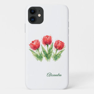 Personalized Watercolor Red Tulips  iPhone 11 Case