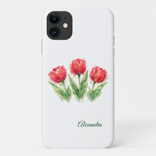 Personalized Watercolor Red Tulips  Case-Mate iPhone Case (Back)