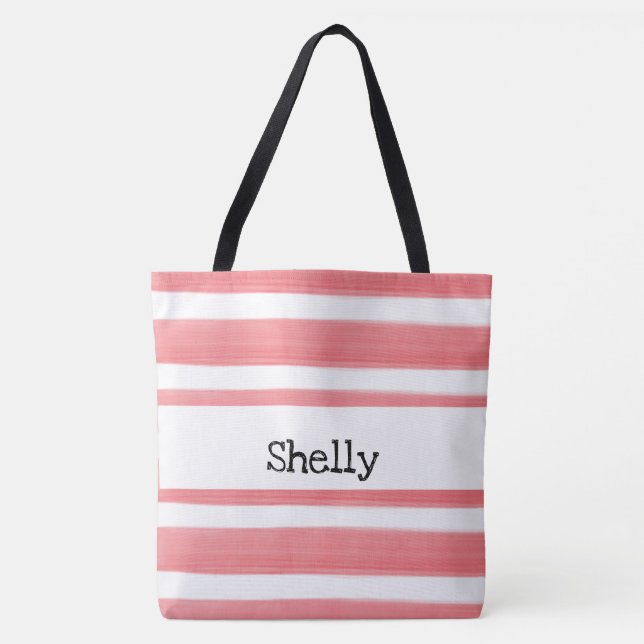 PERSONALIZED WATERCOLOR STRIPES TOTE BAG (Front)