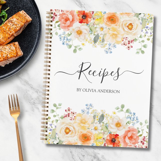 Personalized Watercolor Sunny Flower Floral Recipe Notebook (Creator Uploaded)