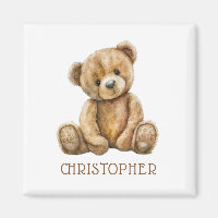 Personalized Watercolor Teddy Bear Name Magnet