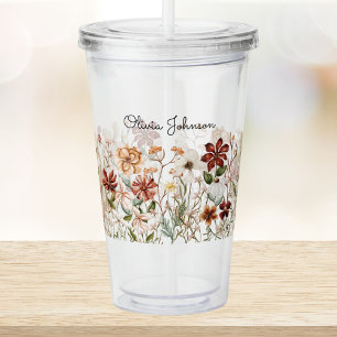 Personalized Watercolor Vintage Wildflower Floral Acrylic Tumbler