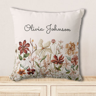 Personalized Watercolor Vintage Wildflower Floral Cushion