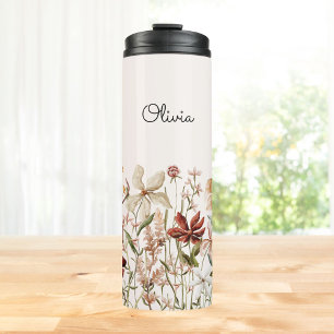 Personalized Watercolor Vintage Wildflower Floral Thermal Tumbler