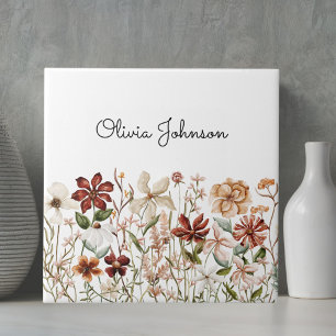 Personalized Watercolor Vintage Wildflower Floral Tile