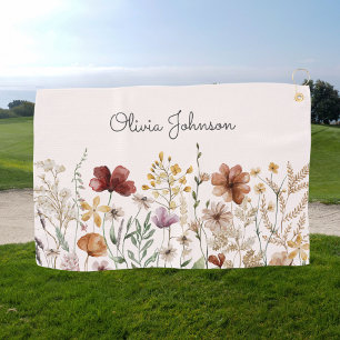 Personalized Watercolor Wildflower Pretty Floral Golf Towel