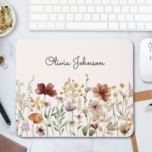 Personalized Watercolor Wildflower Pretty Floral Mouse Mat