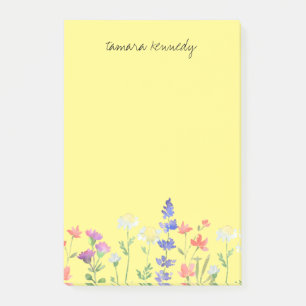 Personalized Watercolor Wildflowers Name Floral Post-it Notes