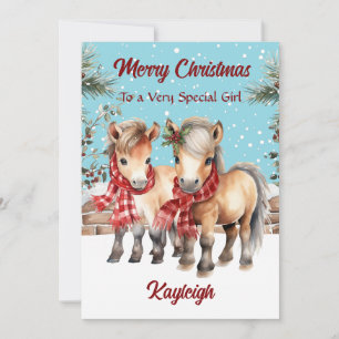 Personalized Watercolour Pony Flat Christmas Holiday Card