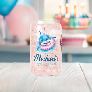 Personalized Waterpark Shark Pool Party Can Glass