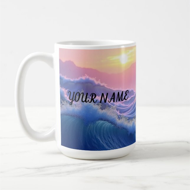 Personalized Waves Mountain  Coffee Mug (Left)