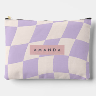 Personalized Wavy Pastel Lavender Checkered  Accessory Pouch