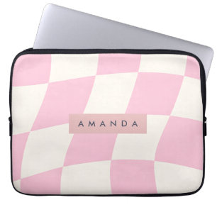 Personalized Wavy Pastel Pink Checkered Laptop Sleeve