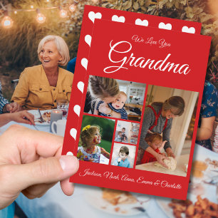 Personalized We Love You Grandma   Red 5 Photo  Holiday Card