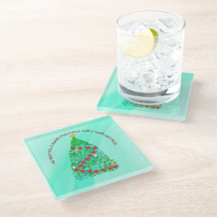 PERSONALIZED WE WISH YOU A MERRY CHRISTMAS GLASS COASTER