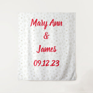 Personalized Wedding Backdrop Pink Gold Lights Tapestry