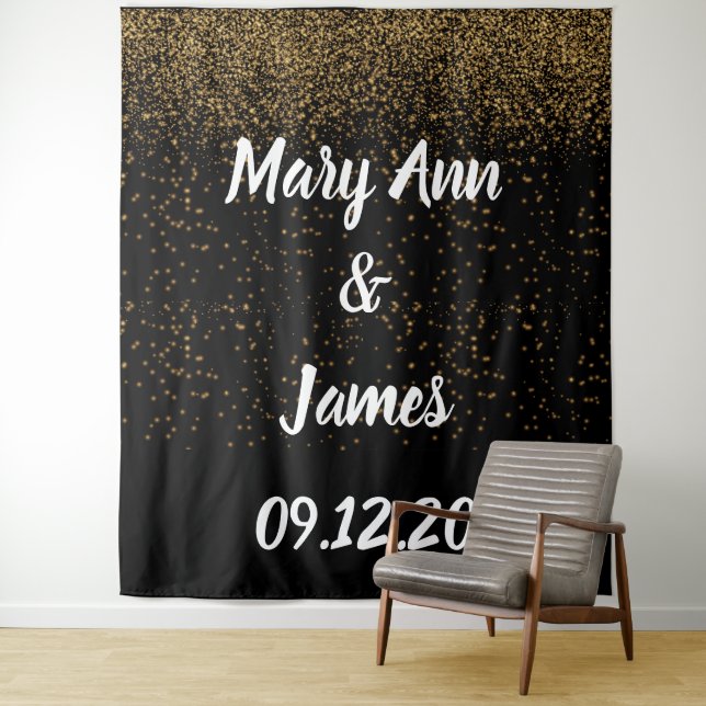 Personalized Wedding Backdrop Pink Gold Lights Tapestry (In Situ)