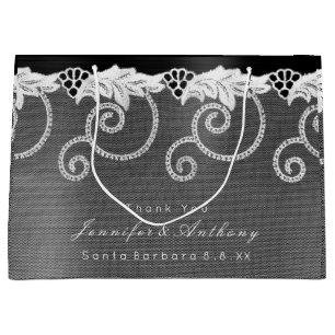 Personalized Wedding Black White Royal Lace Large Gift Bag