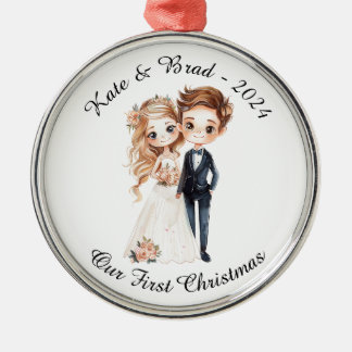Personalized Wedding Couple, Our First Christmas Metal Tree Decoration