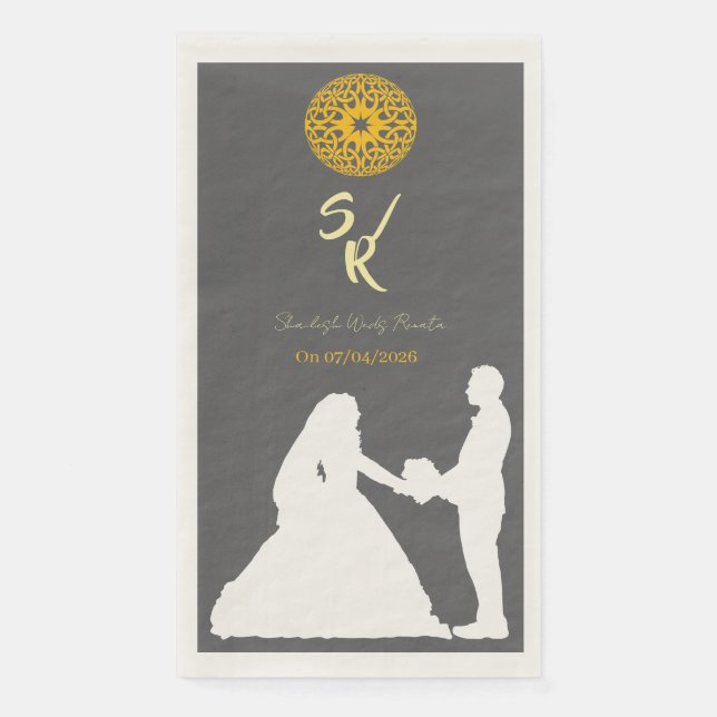 Personalized Wedding Couple Silhouette Monogram  Napkin (Front)