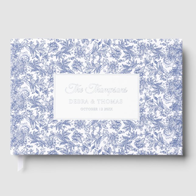 Personalized Wedding French Toile Blue Floral Guest Book (Front)