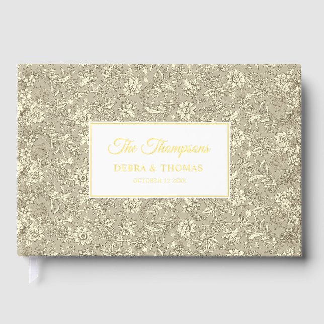Personalized Wedding French Toile Gold Floral Guest Book (Front)