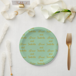 Personalized Wedding Green Paper Plate