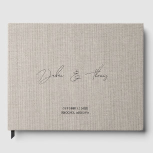 Personalized Wedding Modern Minimalist Faux Linen Guest Book