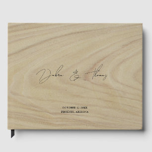 Personalized Wedding Modern Minimalist Faux Wood Guest Book