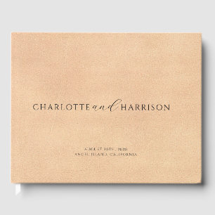 Personalized Wedding Monogram Faux Cream Leather Guest Book