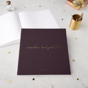 Personalized Wedding Name Dark Plum Elegant Guest Book