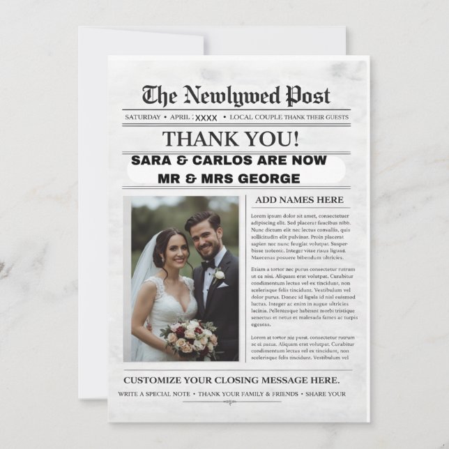 Personalized Wedding Newspaper Poster | Newlywed Invitation (Front)