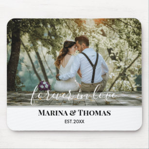 Personalized Wedding Photo With Modern Calligraphy Mouse Mat