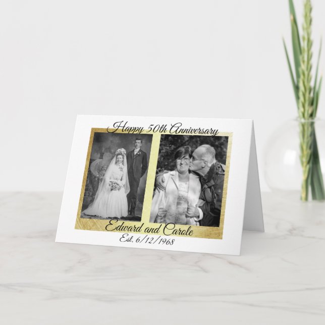 Personalized Wedding Photos 50th Anniversary Card (Front)