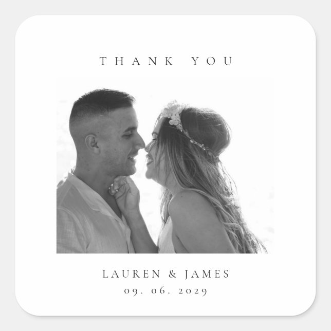 Personalized Wedding Thank You Photo Square Sticker (Front)
