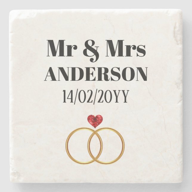 Personalized Wedding / Vow Renewal / Anniversary Stone Coaster (Front)