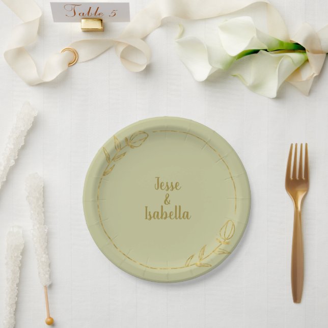 Personalized Wedding Yellow-green Paper Plate (Wedding)
